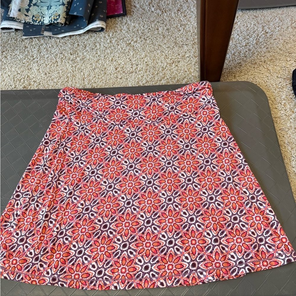 Floral Geometric A-Line Skirt - Coral  Pink Purple Pattern